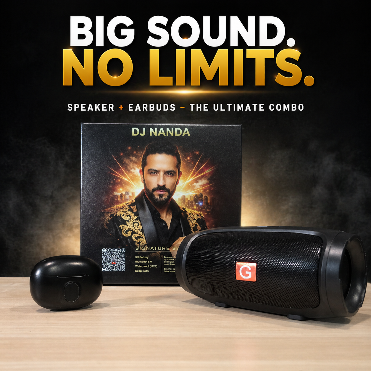 DJ NANDA Signature Bluetooth Speaker + Wireless Earbuds Combo (Deep Bass, Long Battery)